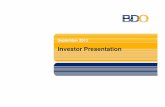BDO Investor Presentation Website Sept 2013 enhancements upd … · 2018-04-25 · This presentation and the presentation materials distributed herewith include forward ... • Corporate