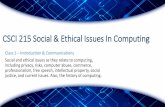 CSCI 215 Social & Ethical Issues In Computingmdale/courses/CSCI215/slides/Slides... · 2016-05-17 · CSCI 215 Social & Ethical Issues In Computing Class 1 –Introduction & Communications
