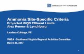 Ammonia Site-Specific Criteria€¦ · Ammonia in Freshwater Ammonia as N [NH 3] is toxic as opposed to NH 4 + High levels of NH 3 prevents aquatic life from secreting ammonia Builds