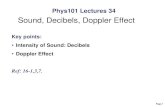 Sound, Decibels, Doppler Effectmxchen/phys1011002/Lecture34A.pdf · The Doppler effect occurs when a source of sound is moving with respect to an observer. 16-7 Doppler Effect A source