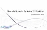 Financial Results for 2Q of FYE 3/2018 · Sep.30,2017 FYE 3/2017 End of Year Increase/ (In millions of yen) Decrease Current Assets 27,132 28,069 -937 Cash and Deposits 10,501 14,361