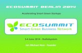ECOSUMMIT BERLIN 2014 · Hydropower, Hubei, China AWARDED TO Mobile Economy GmbH ASSESSED TO Ecosummit Berlin 2014 - Radialsystem - 3-4 June 2014 DATE 30/05/2014 ... Angels, VCs and