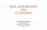 Acid Base Balance - Government Medical College ACID -BASE BALANCE And it’s Disorders Dr Piyush Tailor Associate Professor Department of Biochemistyr Govt. Medical College Surat.