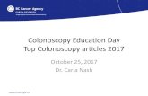 Colonoscopy Education Day Top Colonoscopy articles 2017 · Insertion time 7.3 +/- 5.3 m 7.9 +/- 6.8 m MD -0.57 m (-1.38-0.24) 0.170 Withdrawal time 7.6 +/- 5.3 m 8.5 +/- 4.7 m MD