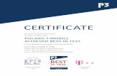 Poland 2019 Certificatep3-networkanalytics.com/wp...Poland_Certificate.pdf · T-MOBILE POLAND ACHIEVED THE HIGHEST TOTAL SCORE AMONG COMPETITORS WITH 910 POINTS OUT OF MAXIMUM 1000.