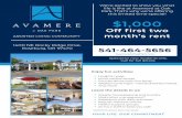 AVAMERE $1,000 · Enjoy fun activities: • Laughter yoga • Music performances • Country drives (with fun facts) • Weekly movie night – friends & family invited! • And more!