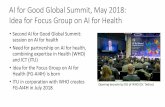 Focus Group Artificial Intelligence for Health · •Idea for the Focus Group on AI for Health (FG-AI4H) is born •ITU in corporation with WHO creates FG-AI4H in July 2018 Opening
