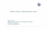 Kalmanfilters: implementation issues · Kalman filters: divergence from theoretical performance; Ill-conditioned Kalman filtering problems; Implementation issues: Joseph form; Scalar