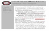The Business Affairs Advisor · 12/3/2014  · the University’s Auxiliary Services Division. As Associate Vice President for Auxiliary Services, he will provide leadership and direction