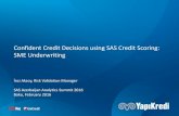 Confident Credit Decisions using SAS Credit Scoring ... 247.8 bln TL Assets 153.7 bln TL Loans 140.1 bln TL Deposits+ TL Bonds2 1,274 mln TL Net Income 22.0 bln TL 12.9% Bank CAR 11.0