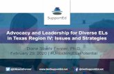 Advocacy and Leadership for Diverse ELs in Texas Region IV ...Feb 29, 2020  · support ELs 2. Using a culturally responsive framework 3. Scaffolding instruction for ELs 4. Fostering
