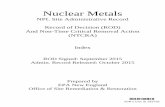 NUCLEAR METALS RECORD OF DECISION (ROD) AND ...Nuclear Metals NPL Site Administrative Record Record of Decision (ROD) And Non-Time Critical Removal Action (NTCRA) Index ROD Signed: