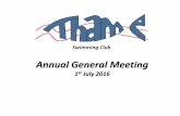 Annual General Meeting - Thame Swimming Club, …...2016/07/01  · Club Champs / Pres Night (519) Provision of catering at Presentation Night Treasurer’s Summary • 2015/16 •Deficit