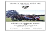 BALWYN CRICKET CLUB INC.balwyn.vic.cricket.com.au/.../BCC-annual-report-2014.pdf · 2015-03-08 · BALWYN CRICKET CLUB INC NINETY-FOURTH ANNUAL REPORT 3 OFFICIALS AND OFFICE-BEARERS