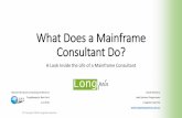 What Does a Mainframe Consultant Do?€¦ · Business • Basic understanding of the client’s business • Balance client benefit vs cost –every project has limited time and resources