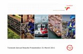 Transnet Annual Results Presentation 31 March 2011FINANCIAL HIGHLIGHTS 2011 R billion % change Revenue 38,0 6,6 EBITDA 15,8 9,4 Cash generated from operations after changes in working