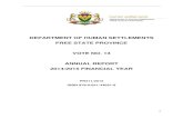 DEPARTMENT OF HUMAN SETTLEMENTS FREE STATE … · 0 department of human settlements free state province vote no. 13 annual report 2014/2015 financial year pr311/2015 isbn 978-0-621-44021-8