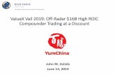ValueX Vail 2019: Off-Radar $16B High ROIC Compounder ...quovadiscapital.com/wp-content/uploads/sites/92/2019/07/...> ROIC) 16 Yum China Holdings, Inc. (YUMC) John Zolidis john.zolidis@quovadiscapital.com