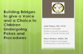 Building Bridges to give a Voice and a Choice to Children...to give a Voice and a Choice to Children Undergoing Pokes and Procedures Julie Piazza, MS, CCLS Project Manager Patient