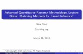 Advanced Quantitative Research Methodology, Lecture · Overview of Matching for Causal Inference Goal: reduce model dependence A nonparametric, non-model-based approach Makes parametric