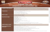 INTERIOR EXTERIOR TEAK-OLJE · 2014-09-18 · PREMIUM HARDWOOD OIL TEAK-OLJE INTERIOR EXTERIOR Product description TEAK-OLJE is a blend of OWATROL® OIL and high quality teak oil