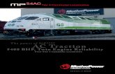 The power of MP54AC AC Traction A · Traction Motors AC Brushless With Individual Axle Control, 1,200 hp Air Compressor Liquid-Cooled Screw Type Brakes—Air Wabtec Fastbrake®, Blended
