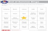 End of Summer Bingo - Pizza Hut · 2019-04-29 · Use this bingo card to check o˜ those fun things you did this summer and squeeze in a few more. BOOKITPROGRAM.COM @BOOKITPROGRAM