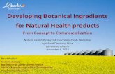 Developing Botanical ingredients for Natural Health products · Single Actives vs. Botanical Extracts • Benefit of using an isolated active – Defined chemistry and site/mode of