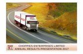 CHOPPIES ENTERPRISES LIMITED ANNUAL RESULTS ...choppies.co.bw/wp-content/uploads/2013/04/Investor...Botswana 84 stores 4 DCs Mozambique 1 store South Africa (North West) 50 stores