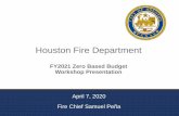 Budget Presentation Template · Emergency Response FY21 Budget $1,827 FTEs: 13.4 *Operations Support – Emergency Response *Staffing Office General Fund Houston Fire Department Projected