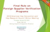 Final Rule on Foreign Supplier Verification Programs · Foreign Supplier Verification Programs 2018 American Hop Convention and Hop Research Council Winter Meeting. Susan Berndt.