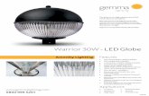 Warrior 30W- LED GLOBE LIGHT - Gemma Lighting LTD · diffuser for an ornate feel and a controlled distribution of light. Options include Mini Photocell and Dali. Warrior 30W - LED