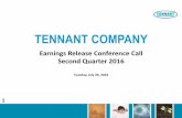 Earnings Release Conference Call Second Quarter 2016s2.q4cdn.com/547804565/files/doc_presentations/... · Q2’16 AS REPORTED $216.8 M 43.9% $22.6 M 10.4% $0.85 (1)“Constant Currency”: