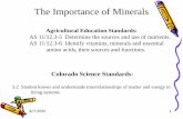 The Importance of Minerals · The Importance of Minerals Agricultural Education Standards: AS 11/12.3-5 Determine the sources and use of nutrients. AS 11/12.3-6 Identify vitamins,