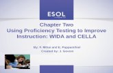 Using Proficiency Testing to Improve Instruction · Instruction: WIDA and CELLA By: F. Mihai and E. Pappamihiel Created by: J. Govoni. Proficiency Assessment Proficiency testing informs