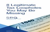 8 Legitimate Tax Loopholes You May Be Missing€¦ · 8 Legitimate Tax Loopholes You May Be Missing 6 03 Second home mortgage interest deduction. You may be able to deduct the mortgage