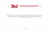 COVID-19 Policies & Procedures Plan for Return to Newberry ... · The Department of Athletics Healthcare Administrator and the Athletic Training Staff have absolute and unquestioned
