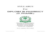 SYLLABUS For DIPLOMA IN PHARMACY (D. PHARM.) · (D. PHARM.) Faculty of Pharmacy, Integral University, Dasauli, Kursi Road, Lucknow-226026 w.e.f. session 2015-2016. ... SYLLABUS DIPLOMA