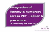 Integration of literacy & numeracy across VET policy · learning the course content. Removing unnecessary literacy barriers to learning and ... structuring and drafting, proofreading