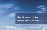 Fiscal Year 2016 - Fresenius1 Net income attr. to shareholders of FME 2016 – revenue breakdown North America US$ million Revenue 12,886 +9% Organic growth +7% EMEA US$ million Revenue