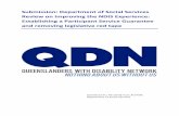 Submission: Department of Social Services Review on Improving … · 2019-11-25 · Establishing a Participant Service Guarantee and removing legislative red tape (the Review). QDN
