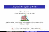 A syllabus for algebraic e ects - Department of Computer Science, … · 2016-09-06 · Enter: e ects Moggi’s c Semantic concepts I Failure of equational theory I Adequacy and the