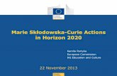Marie Skłodowska-Curie Actions in Horizon 2020 · Action Researcher unit cost [person/month]*** Institutional unit cost [person/month]*** Co-funding of regional, national and international
