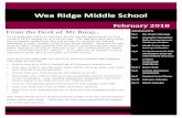 Wea Ridge Middle School · 2018-01-31 · 1 Wea Ridge Middle School February 2018 As we begin the month of February we are quickly approaching our first round of ISTEP testing for