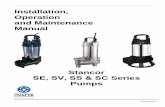 SE, SV, SS SC Series Pumps · SE, SV, SS & SC Series Pumps . 2 Table of Contents Safety Guidelines 3 Caution 4 Wiring 4 Maintenance 4 Nameplate format 4 Prior to Operation 5 Installation