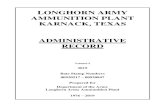 longhornaap.comlonghornaap.com/system/assets/AdminRecord/2019/... · LONGHORN ARMY AMMUNITION PLANT KARNACK, TEXAS ADMINISTRATIVE RECORD – CHRONOLOGICAL INDEX VOLUME 5 2019 A. Title: