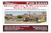 FOR EASE Office/Retail & RestauRant space availableSWQ Sierra St & Hwy 99, Kingsburg, CA 93631 Michael Arfsten 559.447.6233 michael@retailcalifornia.com BRE # 01181635 Commercial Space