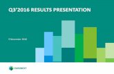 Q3’2016 RESULTS PRESENTATION...Q3’2016 RESULTS PRESENTATION 9 November 2016 EURONEXT PRESENTING TEAM Stephane Boujnah CEO & Chairman of the Managing Board Giorgio Modica Group
