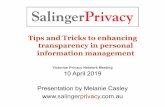 Tips and Tricks to enhancing transparency in personal information management · 2019-04-11 · Tips and Tricks to enhancing transparency in personal information management Victorian