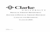 PROGRAM OF PHYSICAL THERAPY - Clarke University · 2019-12-19 · management, and health, xiv) Shall conduct research according to the policies of the Clarke University Institutional